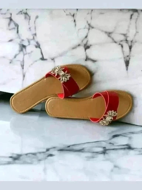 Womens Red Brooch Flats